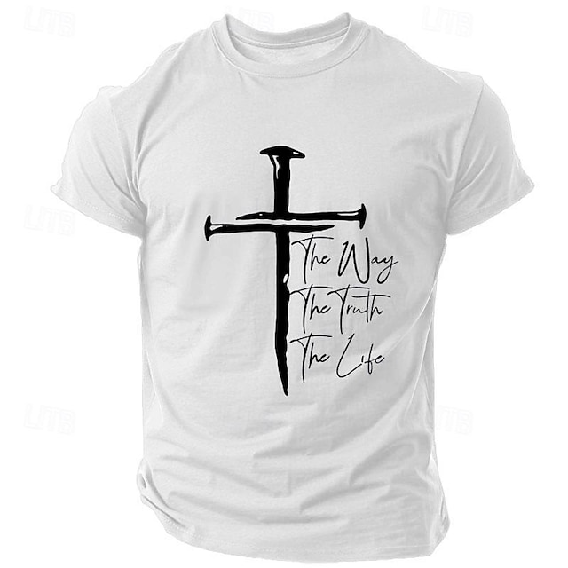  Men's Cross Christian T Shirt Short Sleeve T shirt 3D Print Crew Neck Shirt Retro Vintage Casual Street Casual Bar Black White Blue Spring & Summer Clothing Apparel S M L XL 2XL 3XL