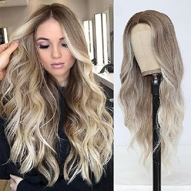  Wig for Women, 24 Inch Middle Part Curly Wigs Natural Looking Heat Resistant Synthetic Fiber Elastic Band Cap Wig Halloween Wigs