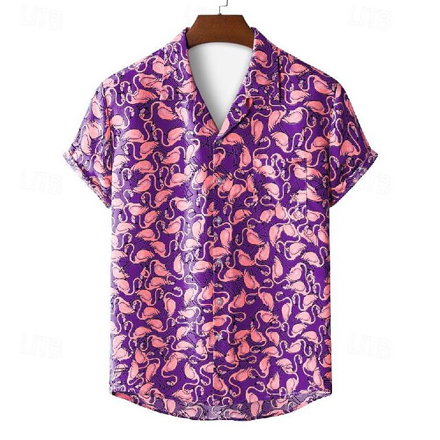  Herren Flamingo Tropisch Hemd Hawaiihemd Sommerhemd Camp-Shirt Kurzarm Hemd Klassischer Kragen Tropisch Designer Strand Design Casual Festtage Gelb Rosa Rote Andere Drucke S M L