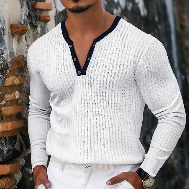 Men's Waffle Henley Shirt Tee Top Long Sleeve Shirt Solid Color Henley Outdoor Casual Long Sleeve Button Clothing Apparel Fashion Designer Comfortable 10
