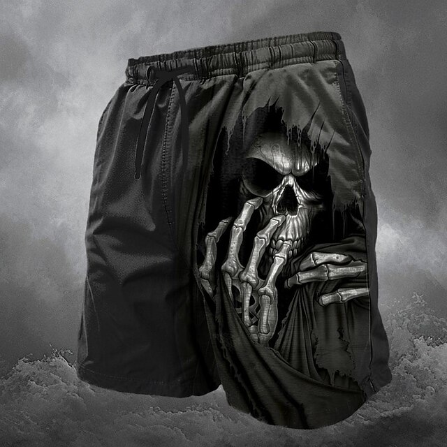 Men's Shorts Summer Shorts Casual Shorts Drawstring Pocket Elastic Waist Skull Halloween Costumes Soft Breathable Short Casual Daily Holiday Fashion Streetwear Black Micro-elastic4