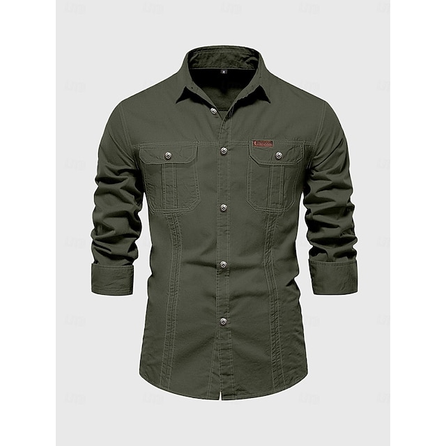  Voor heren Overhemd Overhemd met knopen Normaal shirt Werkhemden Cargoshirt Marineblauw Groen khaki Beige Lange mouw Effen Kraag Straat Dagelijks Voorvak Kleding Modieus Casual Comfortabel