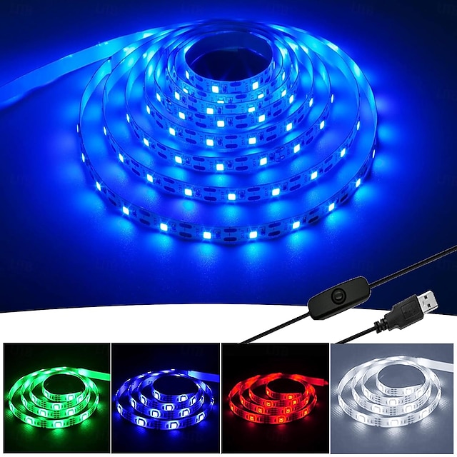  usb led szalag lámpák usb kapcsoló vezérléssel usb tv háttérvilágítás sáv többszínű 5050 smd 60 led / méter meleg fehér piros kék