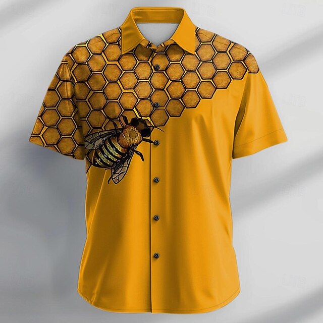 Men's Shirt Button Up Shirt Short Sleeve Casual Funny Vacation Daily Summer Turndown Collared Shirts Button Up 3D Print Yellow4