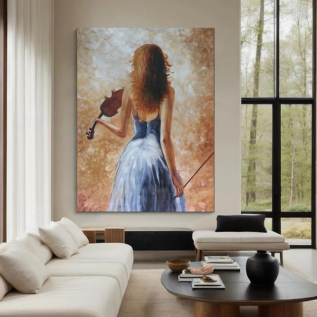  Mädchen spielt Geige, Gemälde, handgefertigt, Dame mit Geige, Gemälde, handgemalt, abstrakt, moderne Frau, Ölgemälde, Kunstwerk, großes Ballett-Ölgemälde, Wandkunst, minimalistische Kunst für
