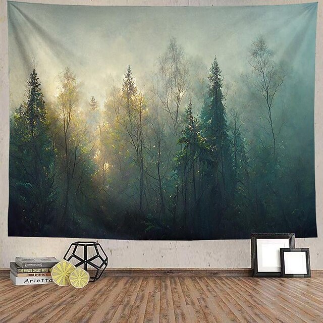 Misty Forest Landscape Hanging Tapestry Wall Art Large Tapestry Mural Decor Photograph Backdrop Blanket Curtain Home Bedroom Living Room Decoration 7