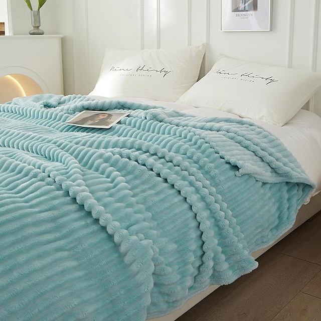 3d Ribbed Jacquard Fleece Flannel Velvet Plush Decorative Bed Blanket 