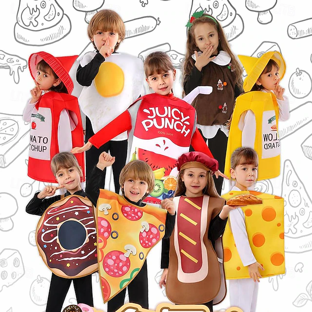 Foodie Halloween Cosplay Costume Halloween Group Family Costumes Carnival Costume Funny Costume Kid's Boys' Girls' Carnival Masquerade Performance Easy Halloween Costumes Dress Up 11