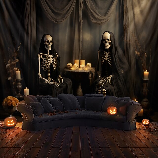 Halloween Decorations Death Pumpkin Hanging Tapestry Wall Art Large Tapestry Mural Decor Photograph Backdrop Blanket Curtain Home Bedroom Living Room Decoration 7