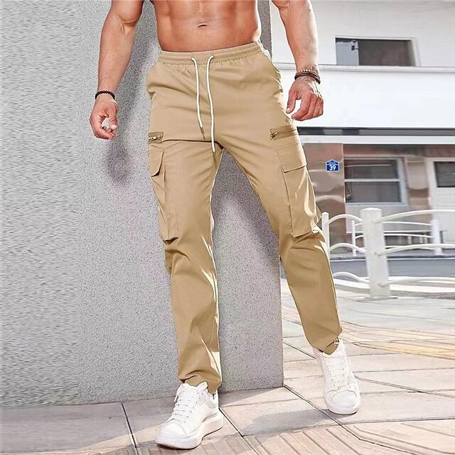  Per uomo Pantaloni cargo A cordoncino Vita elastica Multi tasca Liscio Indossabile Esterno Giornaliero Campeggio e hiking Di tendenza Classico Nero Verde militare
