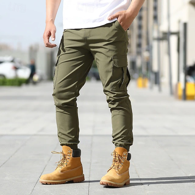 Men's Cargo Pants Tactical Pants Trousers Elastic Waist Multi Pocket Plain Wearable Outdoor Daily Camping & Hiking Fashion Classic Black Army Green 9