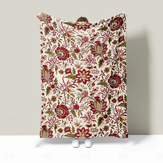 Retro Floral Flannel Blanket Sofa Cover Blanket Office Lunch Nap Blanket AC Blanket Skin-friendly Children Adult Bedroom Blanket 7