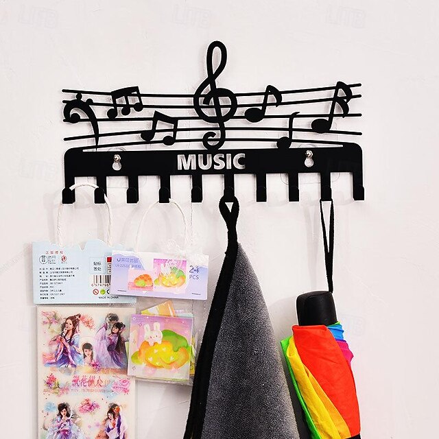  Iron Music Note Multifunctional Storage Rack, Key Hooks, Coat Rack, Black Creative Storage Hook, Suitable For Indoor Home Wall Decoration