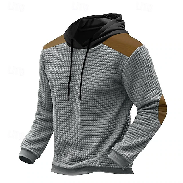 Men's Hoodie Waffle Hoodies Apricot Black Army Green Light Grey Hooded Color Block Patchwork Ribbed Textured Sports & Outdoor Daily Holiday Streetwear Basic Casual Spring & Fall Clothing Apparel 13