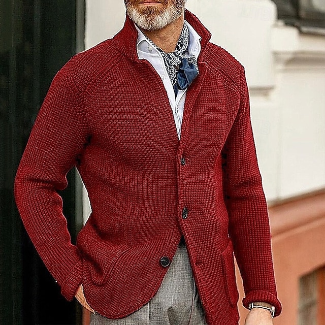  Herren Strickjacke Kleid Pullover Kurzer Pullover Strickpullover Gerippt Stricken Standard Knopf hoch Tasche Glatt Ständer Modisch Klassisch Freizeitskleidung Verabredung Bekleidung Herbst Winter
