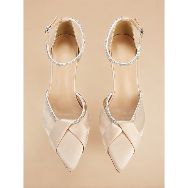 Women's PU With Pearl Rhinestone Ankle Strap Tassel Closed Toe Flat Heel Evening Shoes
