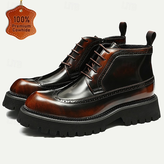  botas masculinas de combate brogue de couro premium – botins 100% couro bovino com cadarço e sola grossa para uso elegante e robusto