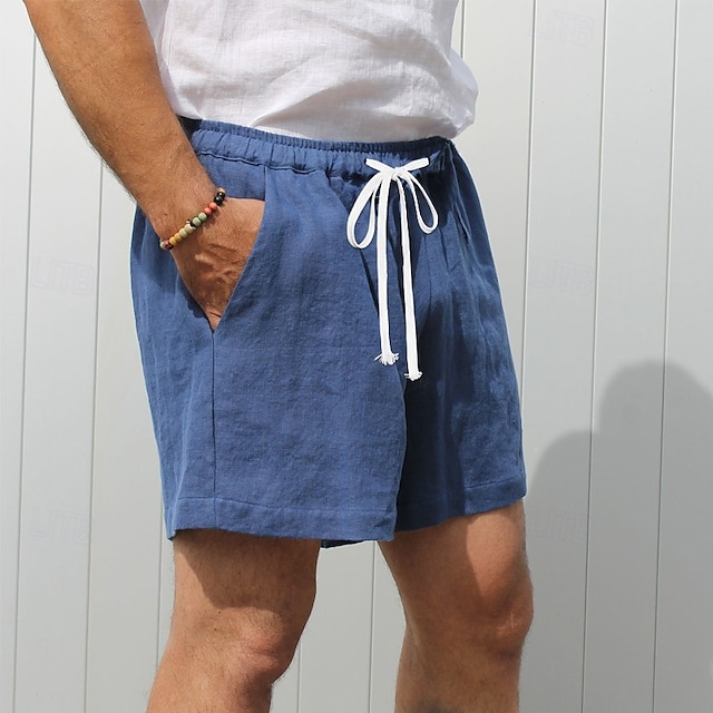  Homens Calção Shorts de linho Shorts de verão Bolsos Com Cordão Cintura elástica Tecido Conforto Respirável Curto Casual Diário Feriado Moda Estilo Clássico Preto Branco