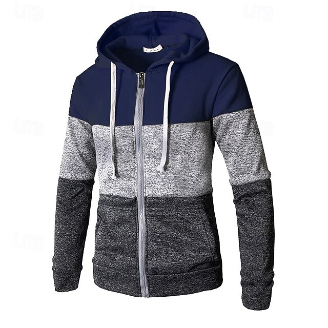 Men's Full Zip Hoodie Zip Up Hoodie Black Wine Navy Blue Camel Hooded Color Block Zip Up Patchwork Sports & Outdoor Daily Holiday Polyester Streetwear Basic Casual Spring & Fall Clothing Apparel 10