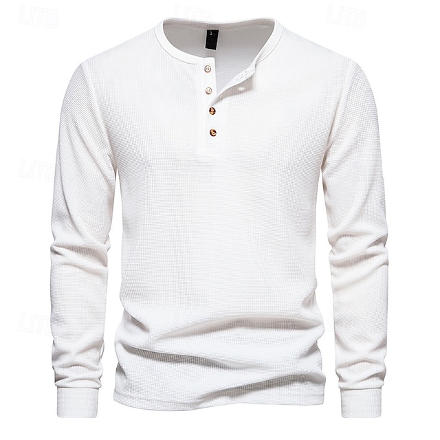  Hombre Camiseta con botones Camiseta Henley Shirt Tee Manga Larga Henley Primavera & Otoño Plano Moda Design Básico Vacaciones Calle Noche Negro Blanco Gris oscuro Camiseta superior para hombre