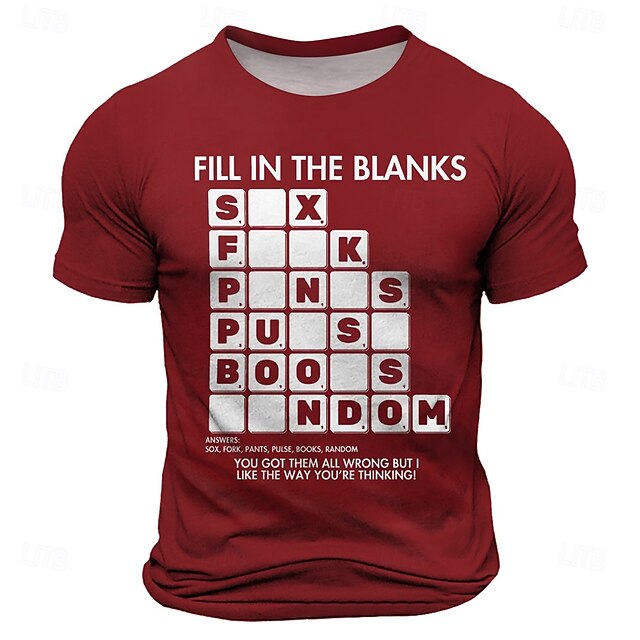 Men's Funny Graphic T-Shirt: Fill In The Blanks 'Dirty Mind' Puzzle Humor Tee with Scrabble Style Text 7