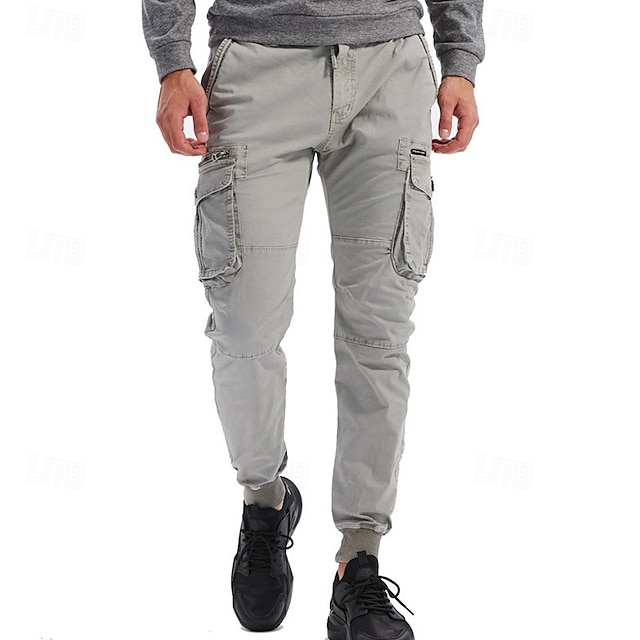  Men's Cargo Pants Joggers Tactical Pants Trousers Elastic Waist Multi Pocket Elastic Cuff Plain Wearable Outdoor Daily Camping & Hiking Fashion Classic Black Wine