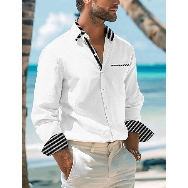 Men's Shirt Dress Shirt Button Up Shirt Casual Shirt White Red Gray Long Sleeve Plain Collar Daily Vacation Clothing Apparel Cotton Cotton Blend Fashion Smart Casual 6