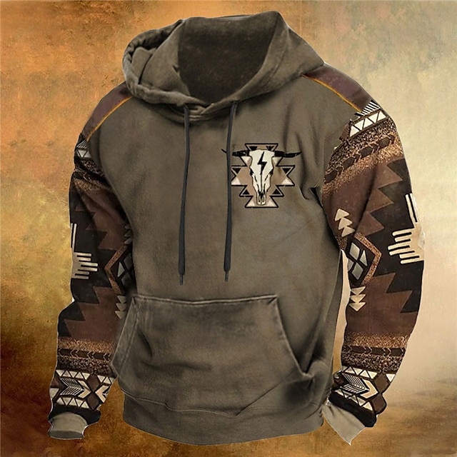  Hombre Estilo Bohemio Estampados Sudadera Sudaderas Sudadera Con Capucha Manga Larga Sudadera con capucha Con Capucha Ropa de calle Impresión 3D Diario Deportes Marrón Café Estampado Primavera & Otoño