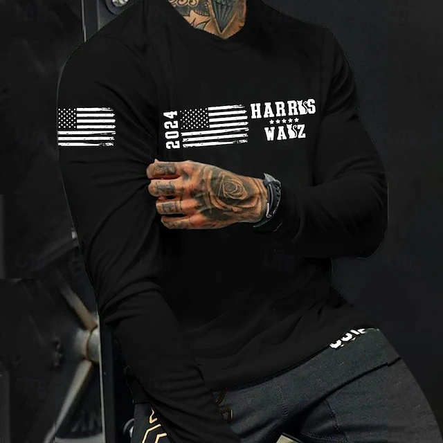 Harris Wasz 2024 Election American Flag Men's Long Sleeve Graphic Tee 6