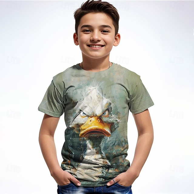  Pojkar 3D Grafisk Djur T-shirt Kortärmad Sommar Vår Mode Grundläggande Barn 4-12 år Rund hals Utomhus Ledigt Dagligen Normal