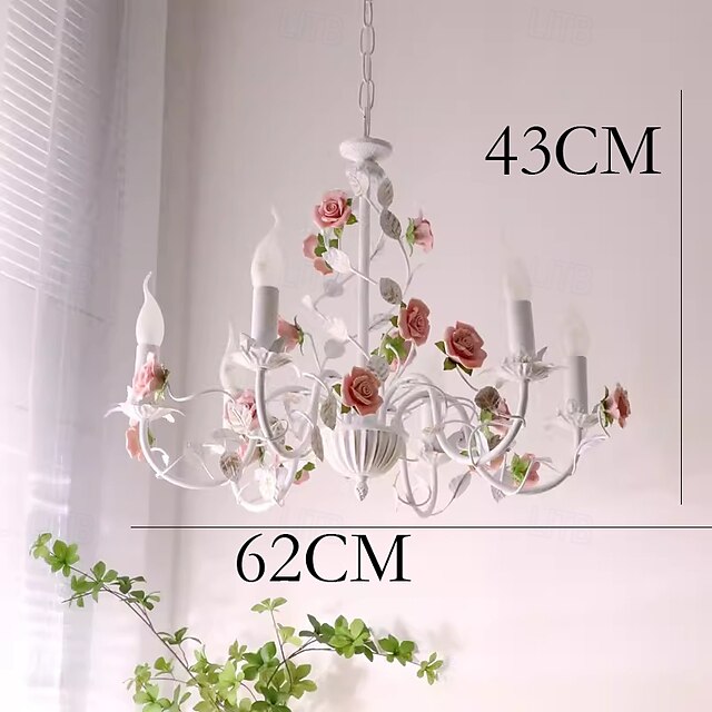  LED Pendant Light 3/6/8-Light Nordic Style Rose Wrought Lamp Pastoral Metal Sputnik Chandelier Lighting Candle Style E14 Living Room Bedroom 110-240V