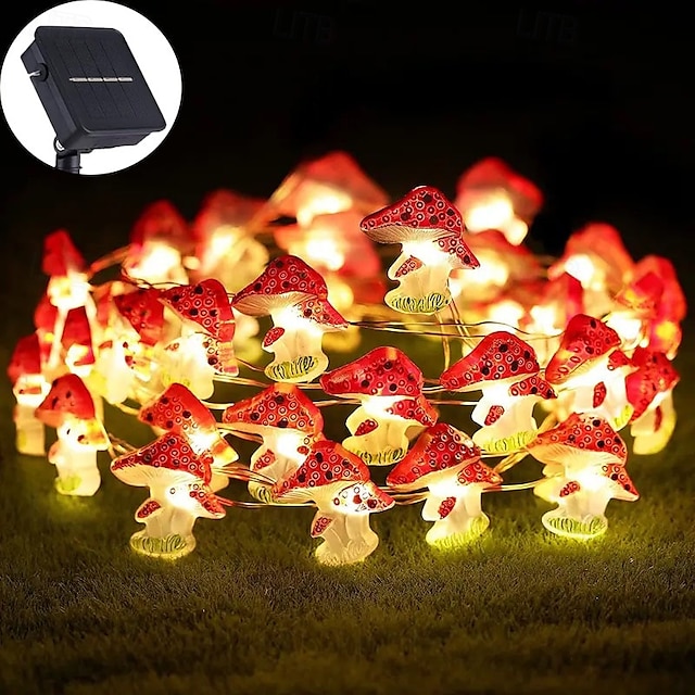  4M 40LED Solar Cherry Blossom Mushroom Hazelnut Copper Wire String Lights Outdoor Waterproof Christmas Thanksgiving Garden Party Balcony Home Decoration