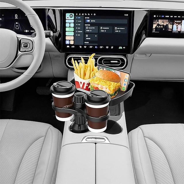  Multifunctional Car Cup Holder Attachable with 360 Degree Tray Swivel Adjustable Car Food Eating Tray Table for Cup Holders