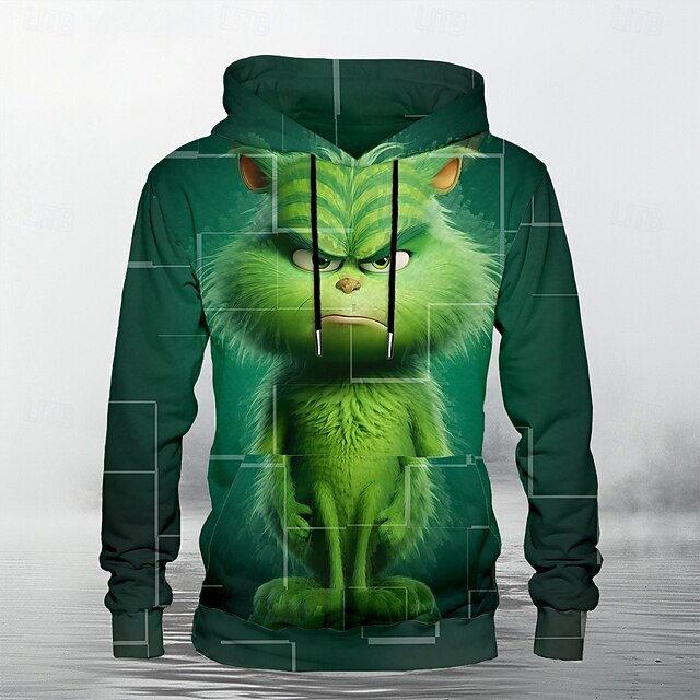Men's Animal Funny Hoodie Hoodies Sweatshirt Fashion Long Sleeve Crew Neck Green Fall Winter Designer4