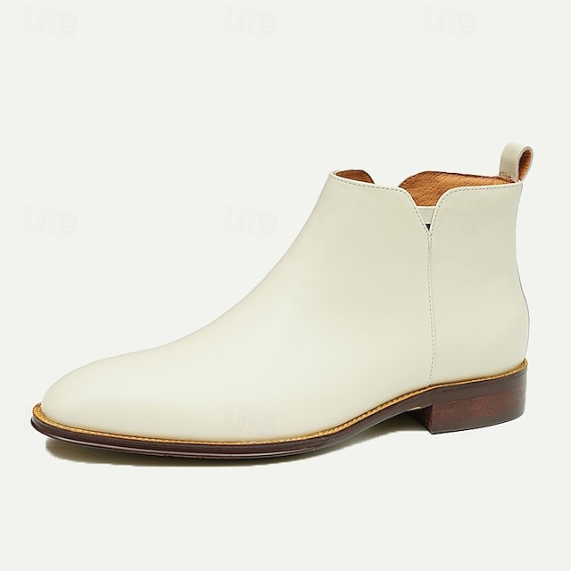  Men's Premium Cowhide White Chelsea Boots – Minimalist Design, Business Casual Leather Ankle Boots