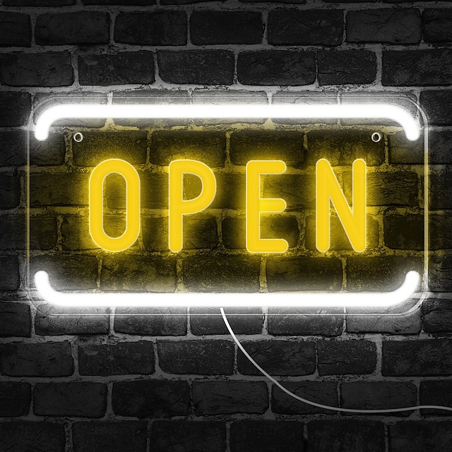  Neonschild „Open“ von LED, Neonschild „Open“ für Unternehmen, Wandleuchte, Kunstdekor, neuartige Neonlampen für die Nacht, Stromversorgung über USB-Kabel, für Bars, Geschäfte, Cafés, Hotels,