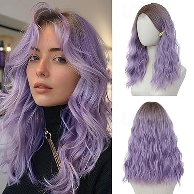  Wig Medium Length Wigs for Women Middle Part Synthetic Hair Wavy Wig with Upgraded Strands,Natural Hair Wig for Daily Party/Halloween Use