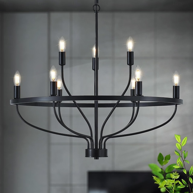 LED Pendant Light 6/9/12-Light Industrial Vintage Large Round Rustic Candle Chandelier for Living Room Bedroom 110-240V