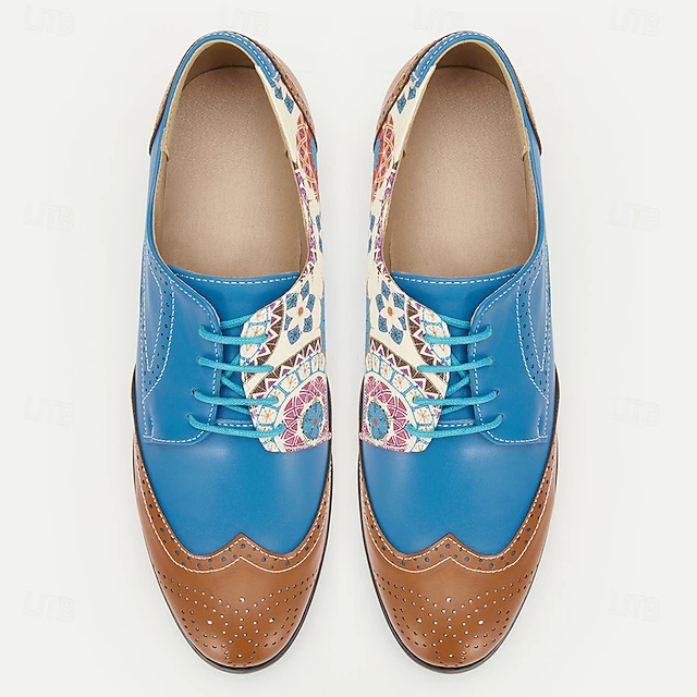 Men's Colorful Oxford Brogues with Blue and Brown Leather, Intricate Pattern Design - Stylish and Unique Shoes for Formal and Semi-Formal Occasions 7