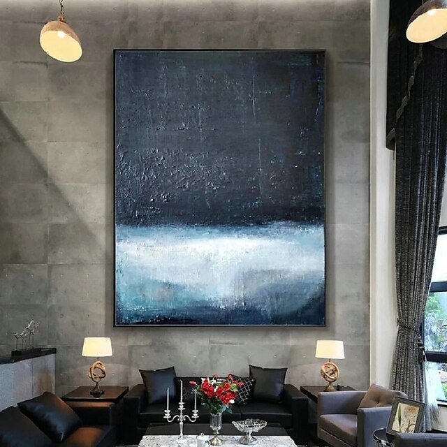  großes handgemaltes 3D-Ölgemälde auf blauer Leinwand, handgefertigtes abstraktes Gemälde, handgefertigtes Wandkunstgemälde, leichtes Luxus-Ölgemälde für Wohnzimmer, Schlafzimmer, Wanddekoration