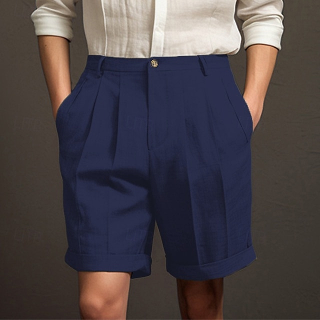  Bărbați Pantaloni Scurți Pantaloni scurți din in Pantaloni scurti de rochie Pantaloni scurți de vară Pantaloni scurți plisați Nasturi Buzunar Pliuri Simplu Confort Respirabil Scurt Casual Zilnic