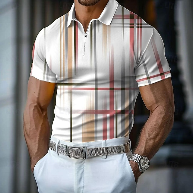  Bărbați Geometric Tricouri polo cu fermoar Cămașă de golf Manșon scurt Tricouri de polo Cămăși cu guler Casual Îmbrăcăminte de vacanță Îmbrăcăminte formală Îmbrăcăminte de festival Imprimare 3D Polo