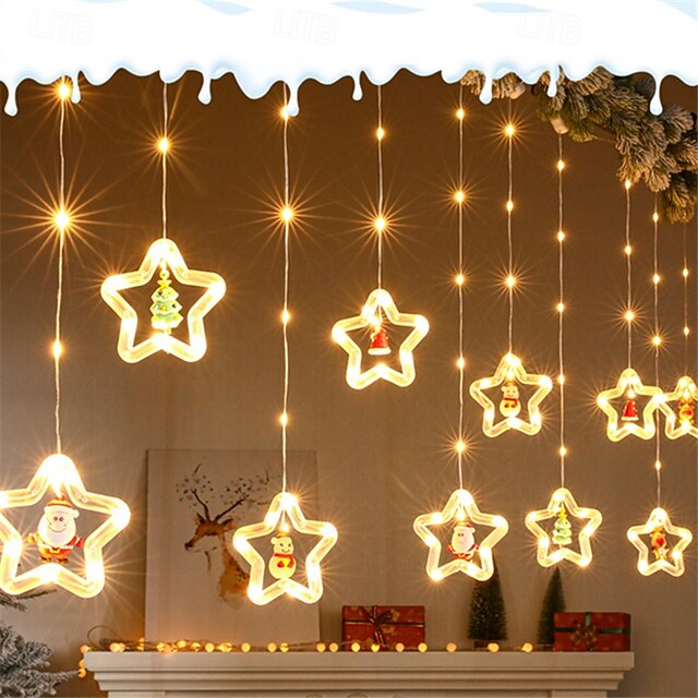 LED Christmas String Lights, Pentagonal Star Curtain Lights, Multicolor