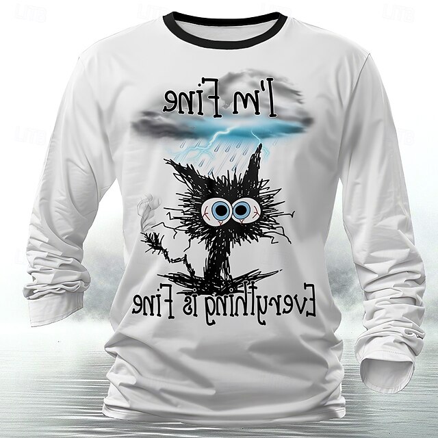 Men's Cat Funny T Shirt Long Sleeve T shirt 3D Print Crew Neck Shirt Designer Retro Vintage Street Casual Daily White Summer Spring Fall Clothing Apparel S M L XL XXL XXXL4