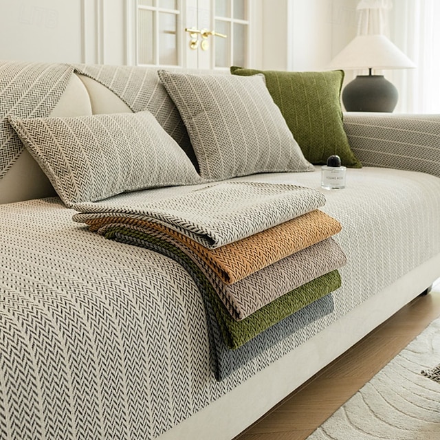 Solid Color Chenille Anti-Scratch Herringbone Couch Cover - Soft and Durable Fabric - Elegant Herringbone Pattern - Protects Your Sofa from Scratches and Wear 11