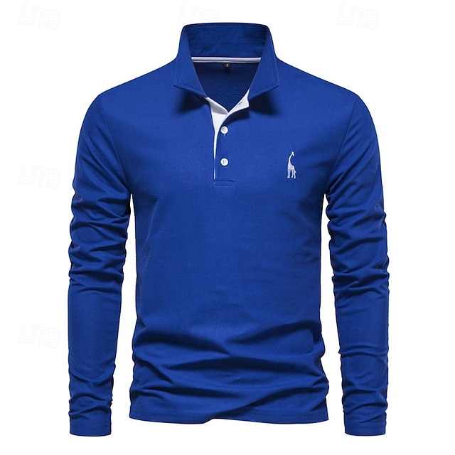  Herr Golftröja golfpolo Arbete Ledigt Kavajslag Långärmad Grundläggande Modern Färgblock Broderi Lappverk Broderad Vår & Höst Normal Fördjupad grön Svart Vit Röd Marinblå Kungsblå Golftröja