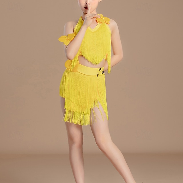  Tenues de Danse pour Enfants Jupes Gland Fille Utilisation Usage quotidien Sans Manches Taille moyenne Lycra