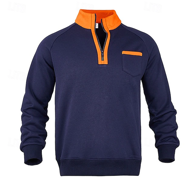 Men's Sweatshirt Quarter Zip Sweatshirt Black Navy Blue Fuchsia Light Grey Dark Gray Half Zip Color Block Patchwork Sports & Outdoor Daily Holiday Polyester Streetwear Basic Casual Spring & Fall 23