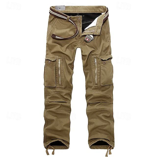 Men's Cargo Pants Fleece Pants Tactical Pants Trousers Buttons Multi Pocket Plain Warm Wearable Outdoor Daily Camping & Hiking Fashion Classic Dark Khaki Black 11