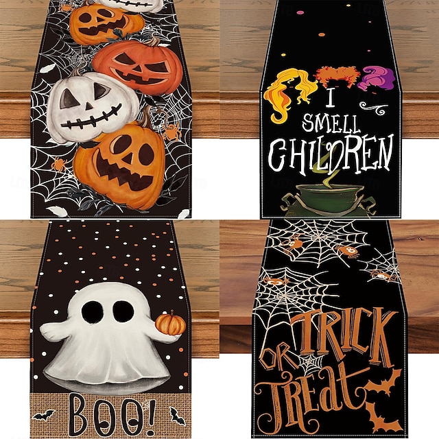  שחור boo ghost pumpkin dots runner שולחן ליל כל הקדושים, סתיו עונתי שולחן אוכל קישוט שולחן אוכל למסיבת בית דקו